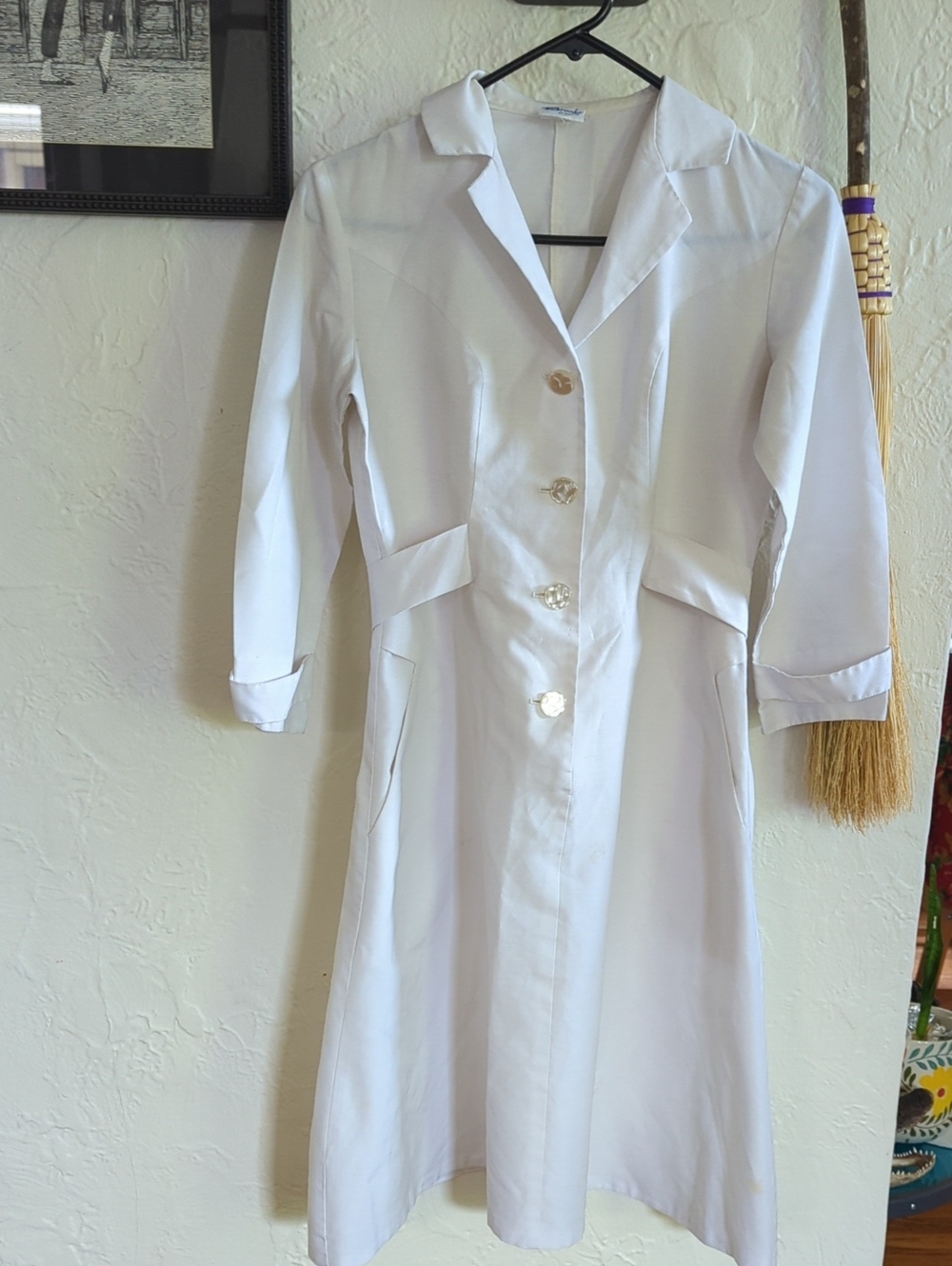 Brooks White Long-Sleeve Button-Front VINTAGE  Nurse Dress